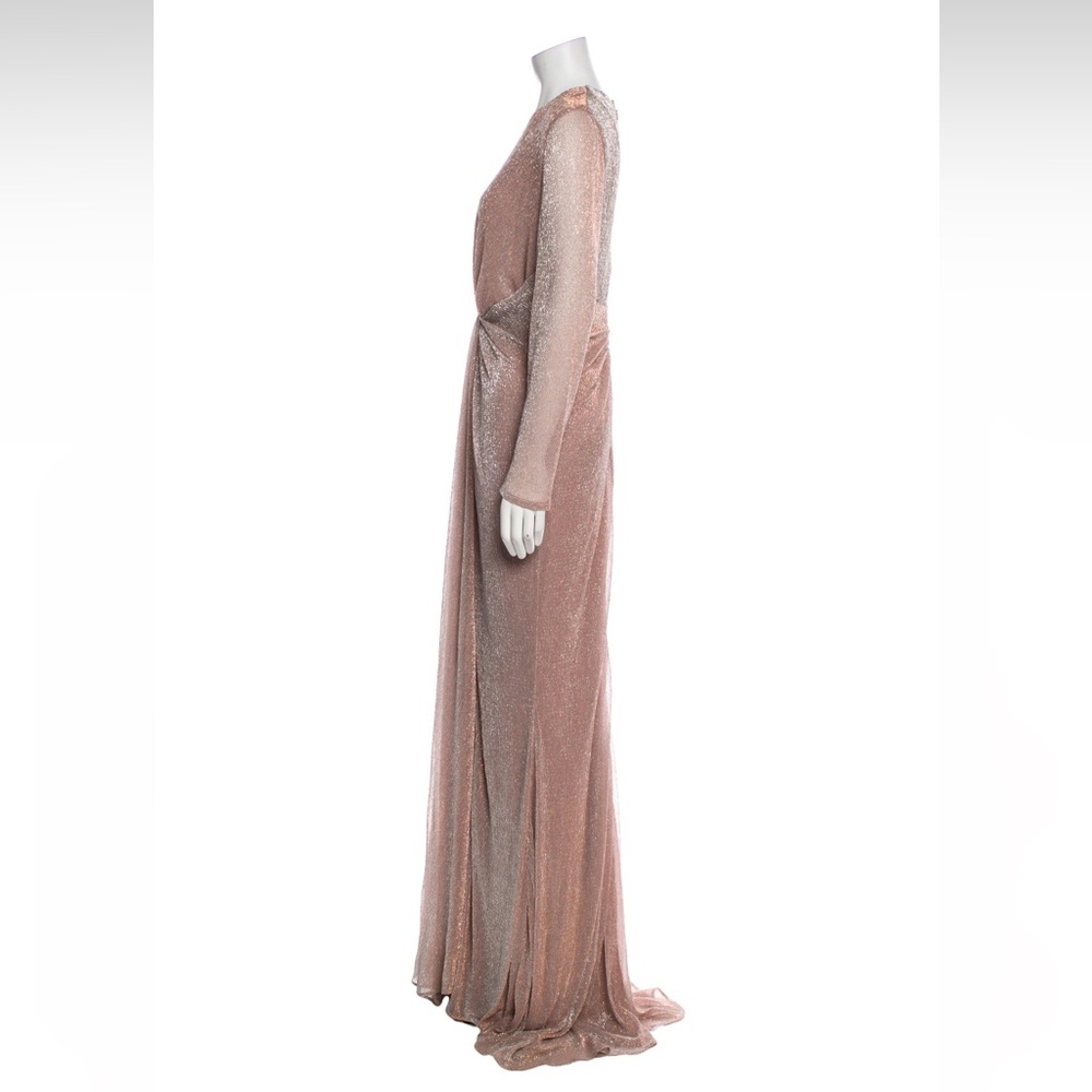 NEW Talbot Runhof Nominee Deep V Long Sleeve Metallic Lurex Gown - Picture 4 of 5